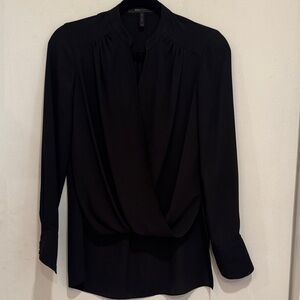 BCBGMaxAzria Black Draped Long Sleeve Blouse
